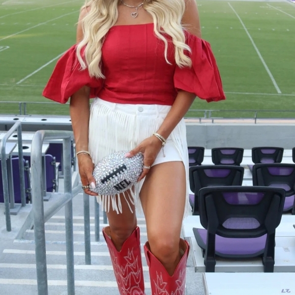 Red Off-Shoulder Top - Picture 2 of 3